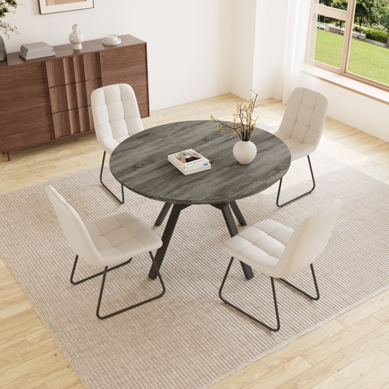 Ensemble de table de salle à manger extensible 43,2 "-59.1" Clanton, table de cuisine ronde Mid-Century, Gris, Blanc