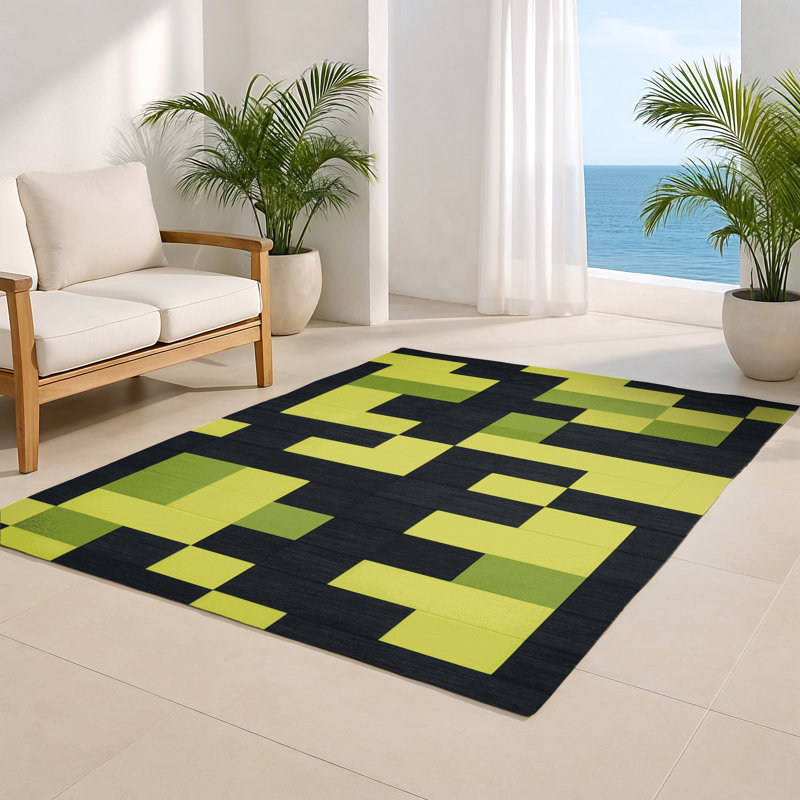 Tapis intérieur / extérieur noir à carreaux, Rectangulaire 2 pi x 3 pi
