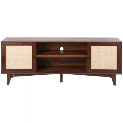 Rattan TV Stand for 75in TV, Boho TV Stand with Rattan Door, Entertainment Center with Build-in Socket, Storage Cabinet with 2 Shelves, Modern TV Cons by Bayou Breeze