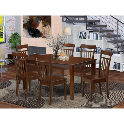 7 Piece Dining Room Furniture Set Consist of a Rectangle Kitchen Table and 6 Dining Chairs, 36x60 Inch, Mahogany