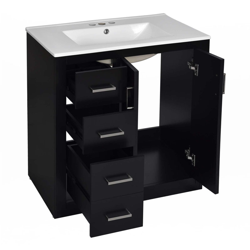Meuble-lavabo 30 po avec lavabo en céramique, Argent argent, Noir, noir, noir, noir