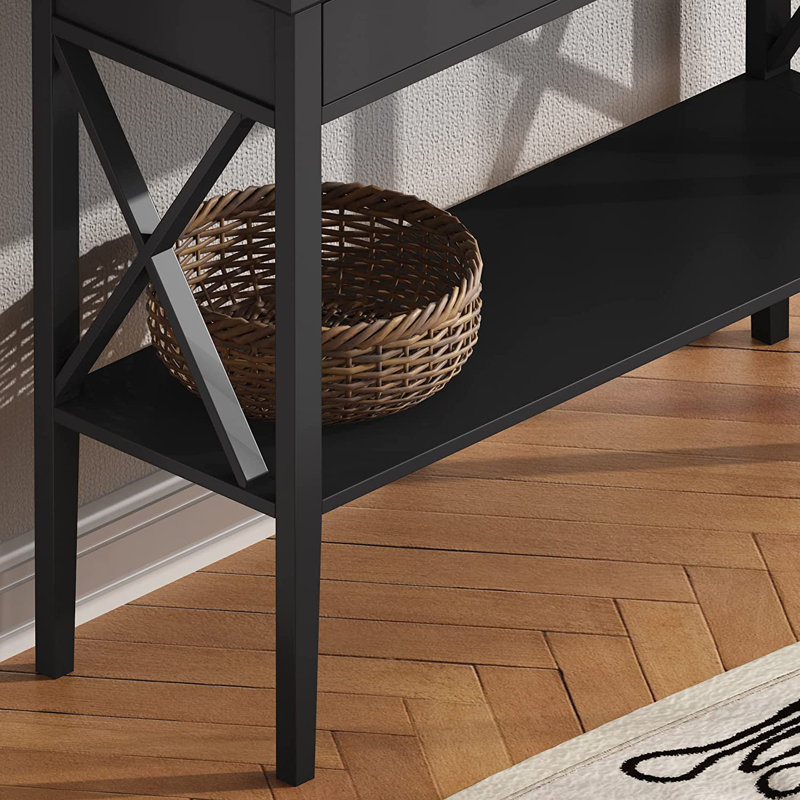 39.4" W Console Table with 2 Drawers and Storage Shelf, Black