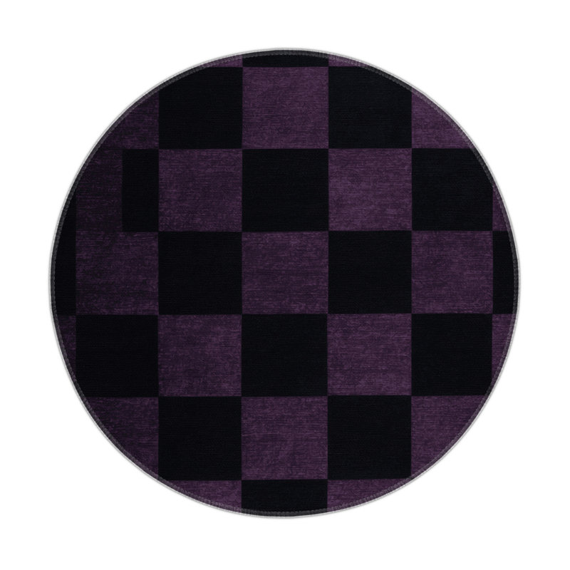 Tapis d'intérieur et d'extérieur à carreaux gris, Rond 5 pi
