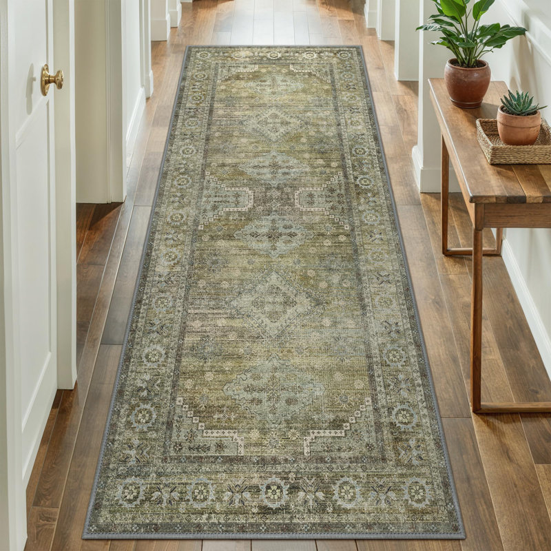 Tapis oriental performance sauge / gris Easy Clean , Tapis de couloir 2 pi x 10 pi