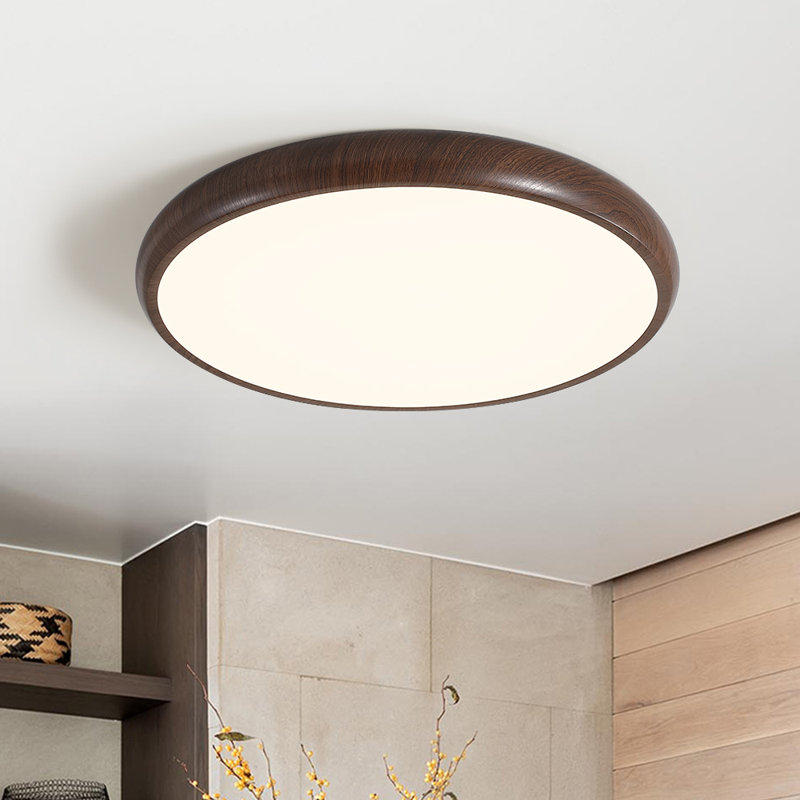 Modern Round LED Flush Mount Ceiling Light, Walnut