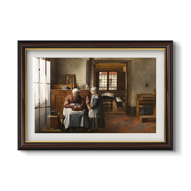 " Grandmother's Feast " by Henri De Braekeleer, 20x28 INNER SIZE, Framed Print with Mat, Walnut Gold Lip