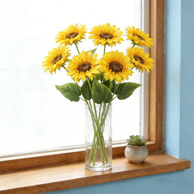 10 PCS Fleurs de tournesol artificielles 18 pouces de long Tige Faux tournesols Décoration Pour Printemps Été Extérieur Maison De Mariage Baby Shower Anniversaire Décoration De Fête