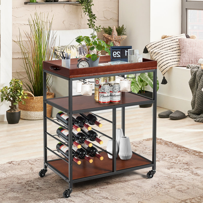 Ekkehard 3 Tiers Storage Serving Bar Cart with Wine Rack