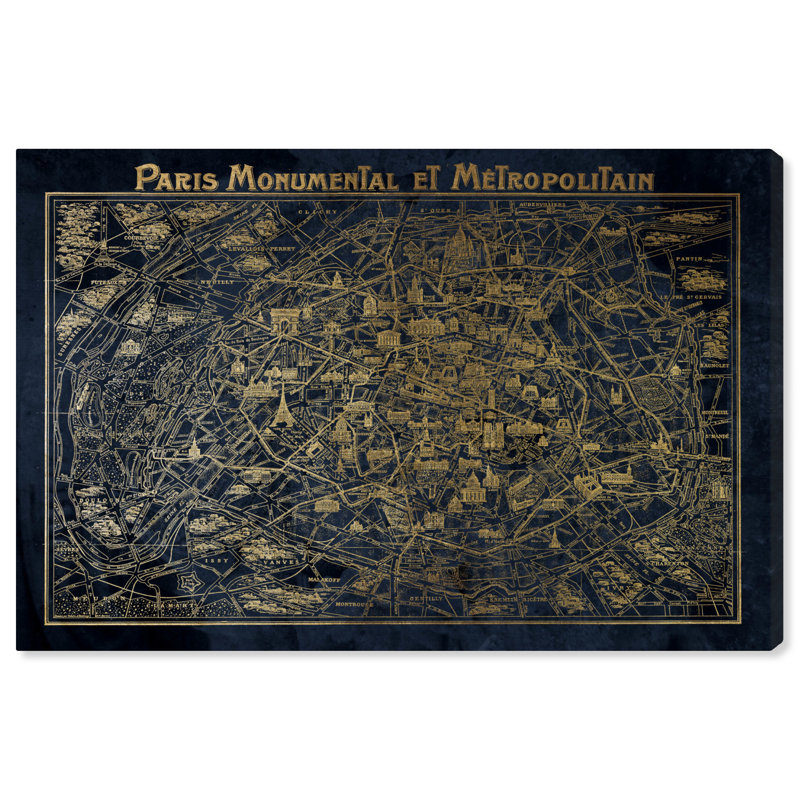 «Marine Gold Paris Map» par Oliver Gal, reproduction d'art graphique sur toile, H 10 po x l 15 po x P 1,5 po