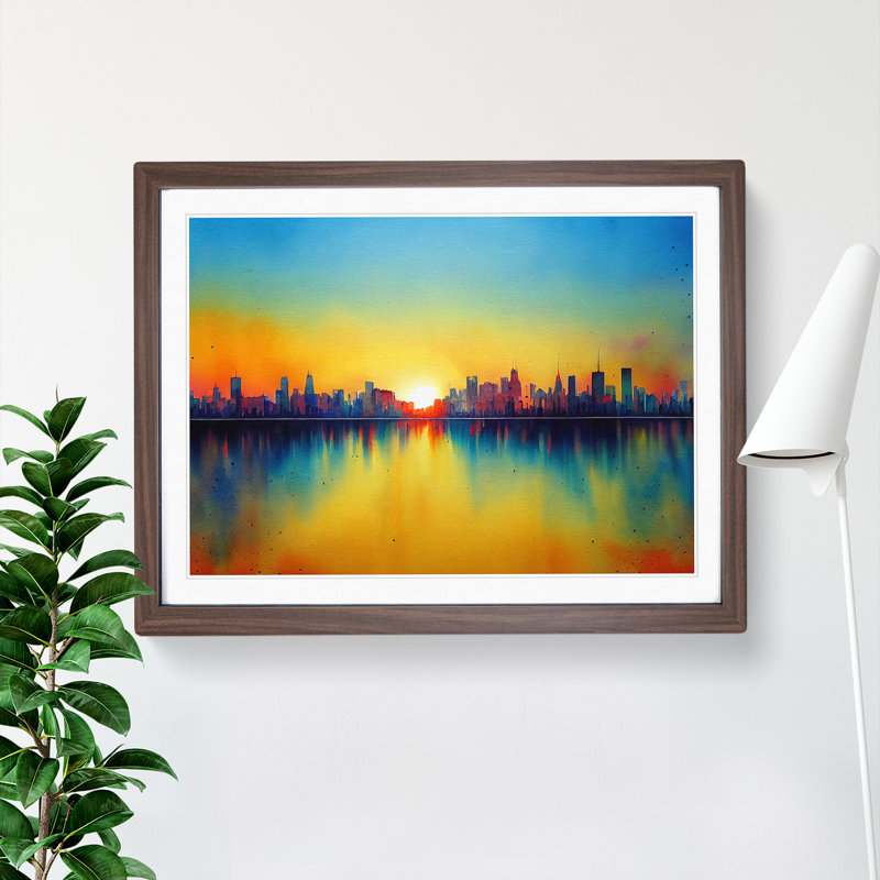 City Skyline Watercolour Abstract - Framed Print, 46cm H x 64cm W x 2cm D, Walnut Framed