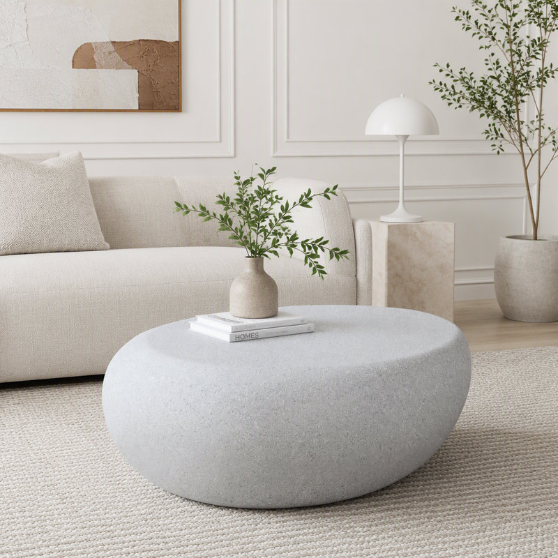 Table basse elliptique en fibre de verre, L 43,31 po, Beige