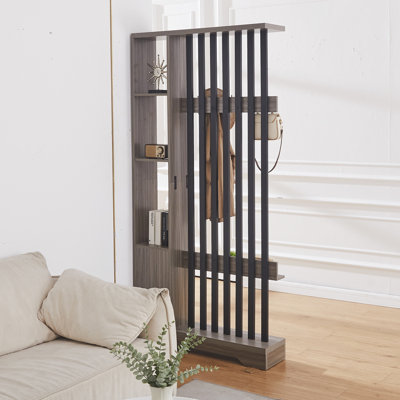 Wood & Steel Room Divider with Shelves, Freestanding Storage Cabinet for Living Room, Bedroom, or Office, Versatile Decorative Screen with Ample Storage & Tip-Over Resistance