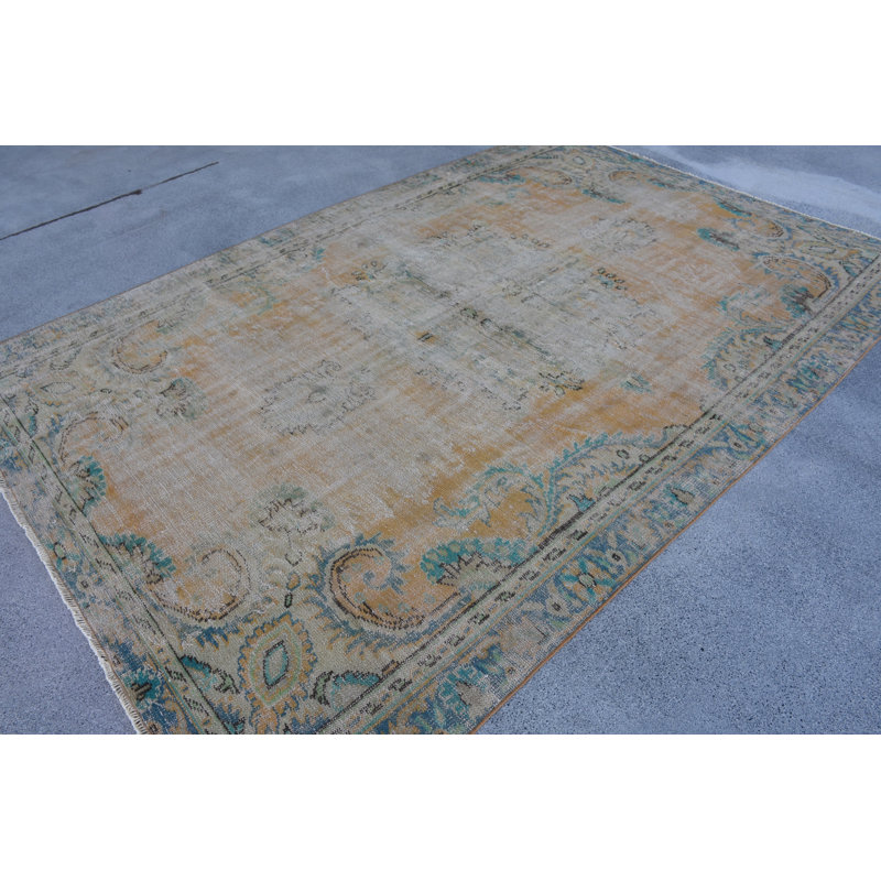 Tapis beige en patchwork de laine rétro, 76 x 117,3 pouces