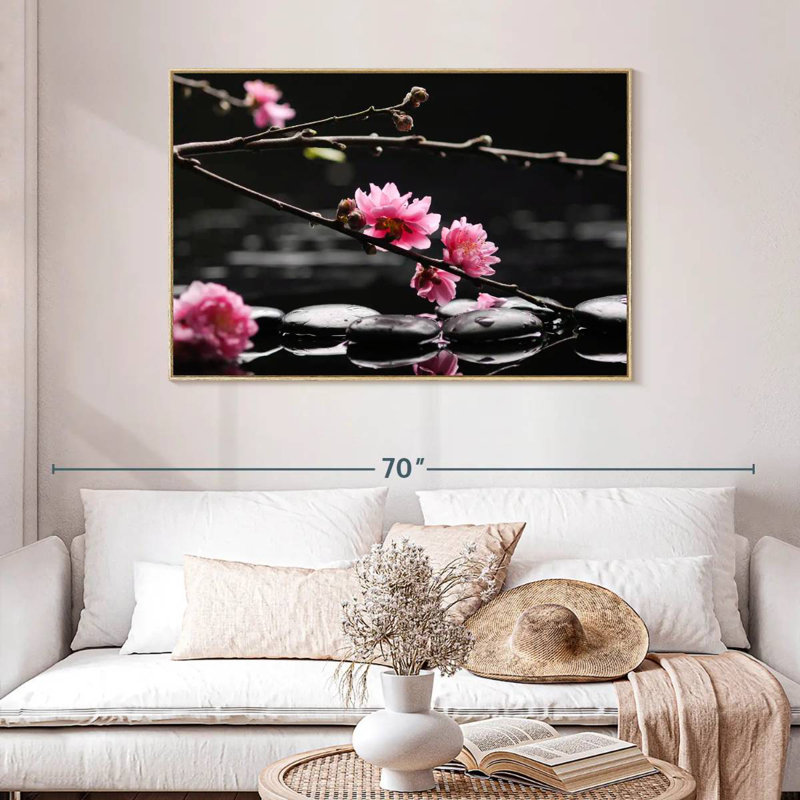 Cerisier en fleurs, Cadre flottant en bois naturel, 46 po x 31 po