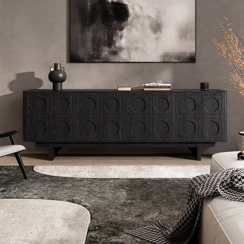 Meuble télé de style médiéval, 86.61", Noir, noir, noir, noir