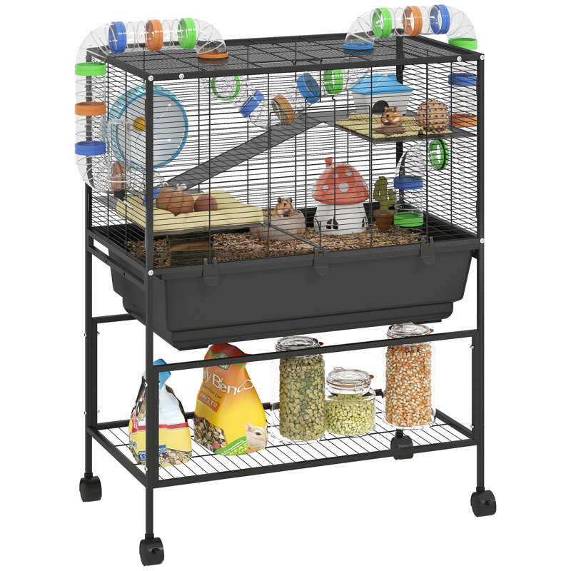 Grandes cages à 3 niveaux et petits animaux avec rangement, mobile moderne