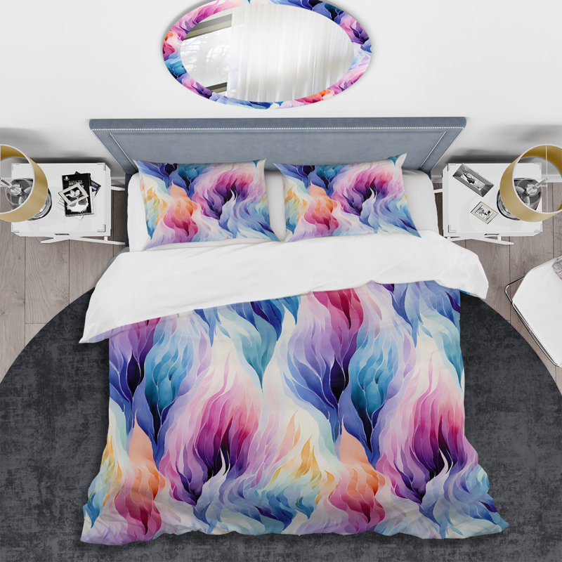 Ensemble de housse de couette abstrait coloré Ikat Mirage, Housse de couette simple + 1 taie décorative stan