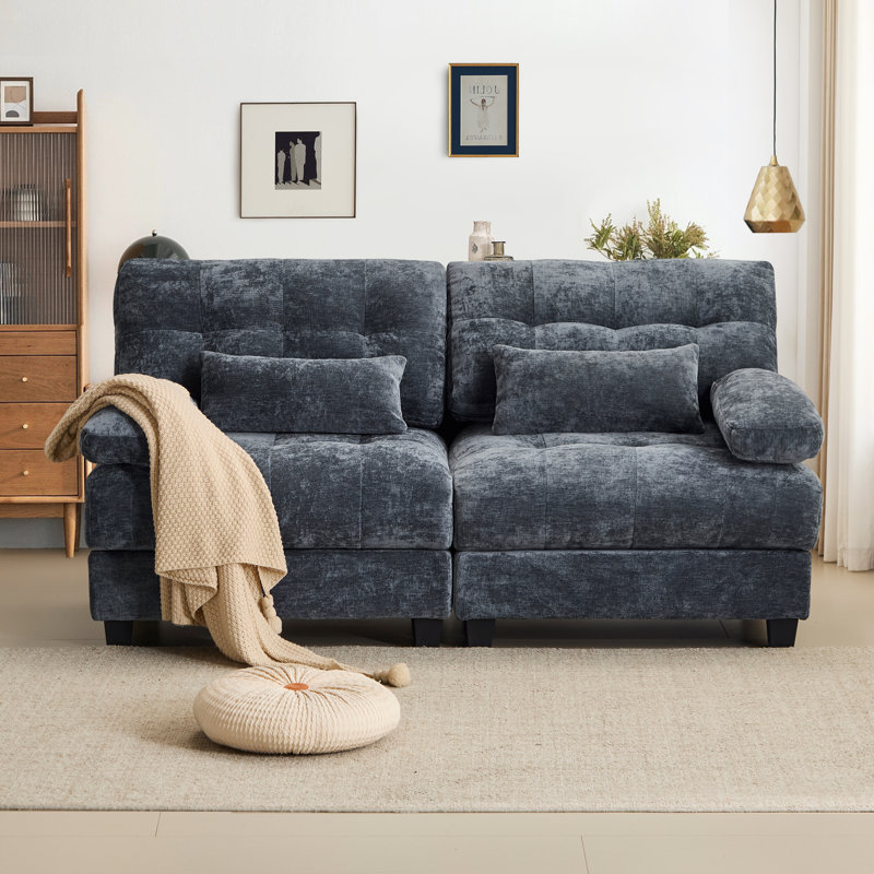 Canapé-lit 67 po en chenille moderne avec causeuse et siège convertible avec accoudoirs larges et coussins décoratifs pour le salon, la maison et la chambre à coucher