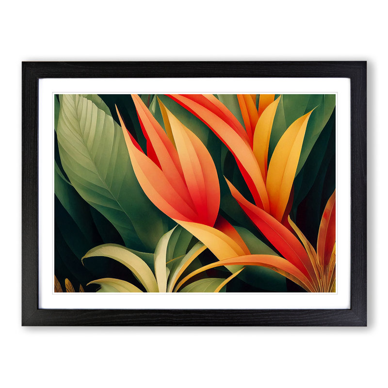Evolving Tropical Flowers - Single Picture Frame Print, Black, 46cm H x 64cm W x 2cm D