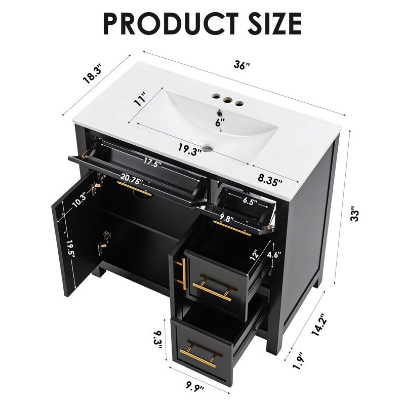 Doory 36" Bathroom Vanity With Sink Top, Black