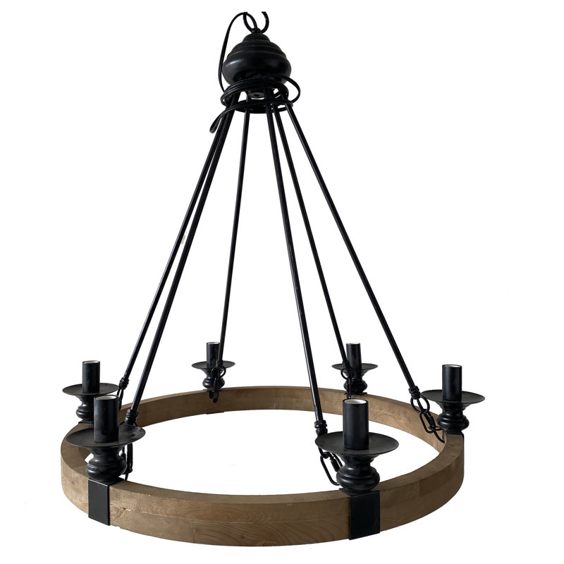 Lustre en roue de chariot unique à 6 lumières avec accents de bois norde