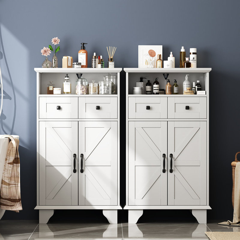 Rangement autoportant pour salle de bain de 41 po de hauteur - 2 portes, 2 tiroirs, 24 po de largeur, Blanc, Ensemble de 1