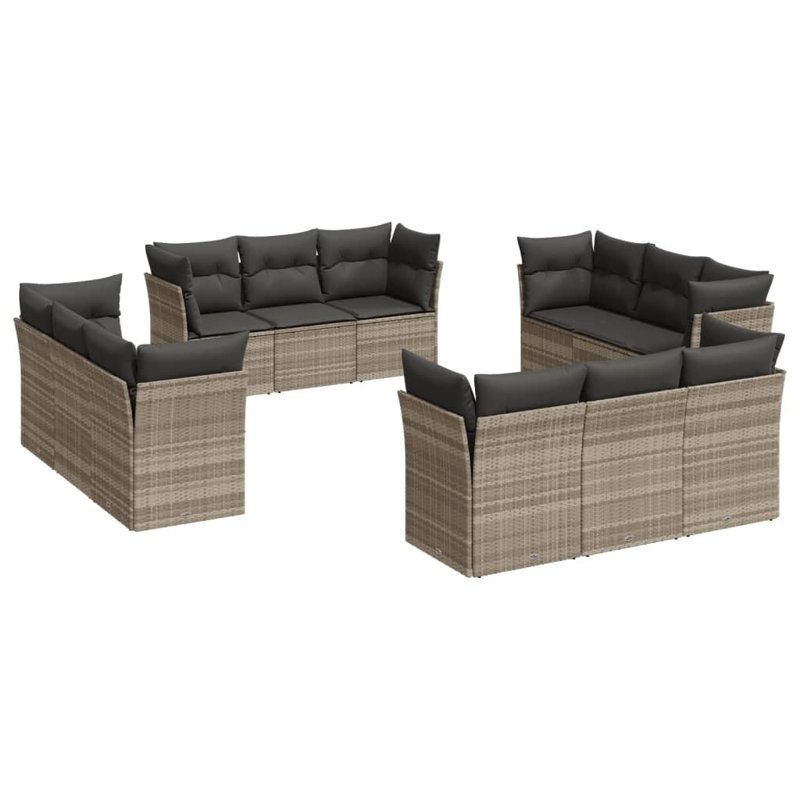  Ensemble de canapé de jardin en rotin PE gris clair, acier thermolaqué, polyester