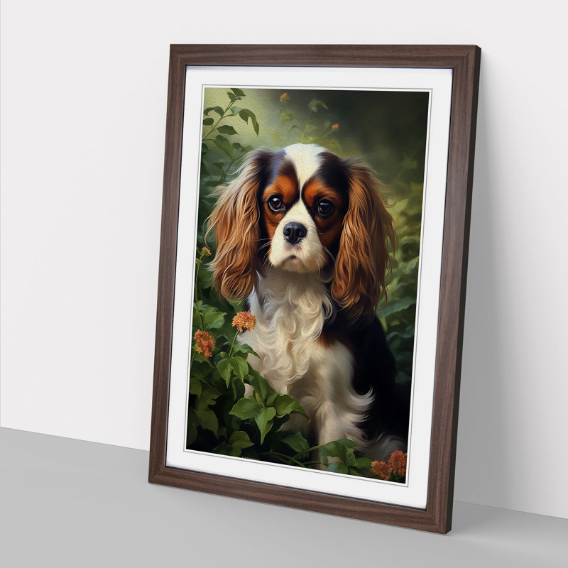 Cavalier King Charles Spaniel Informel - Single Picture Frame Print on Wood, 34cm H x 25cm W x 2cm D, Walnut Framed