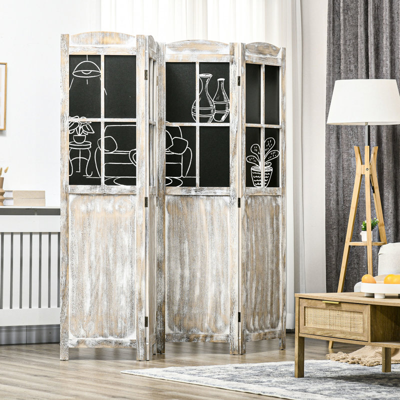 Grand écran d'intimité, 4 panneaux de 5,6 pi avec planches noires, cloison portative en bois pour cloisons d'ambiance maison, style bureau