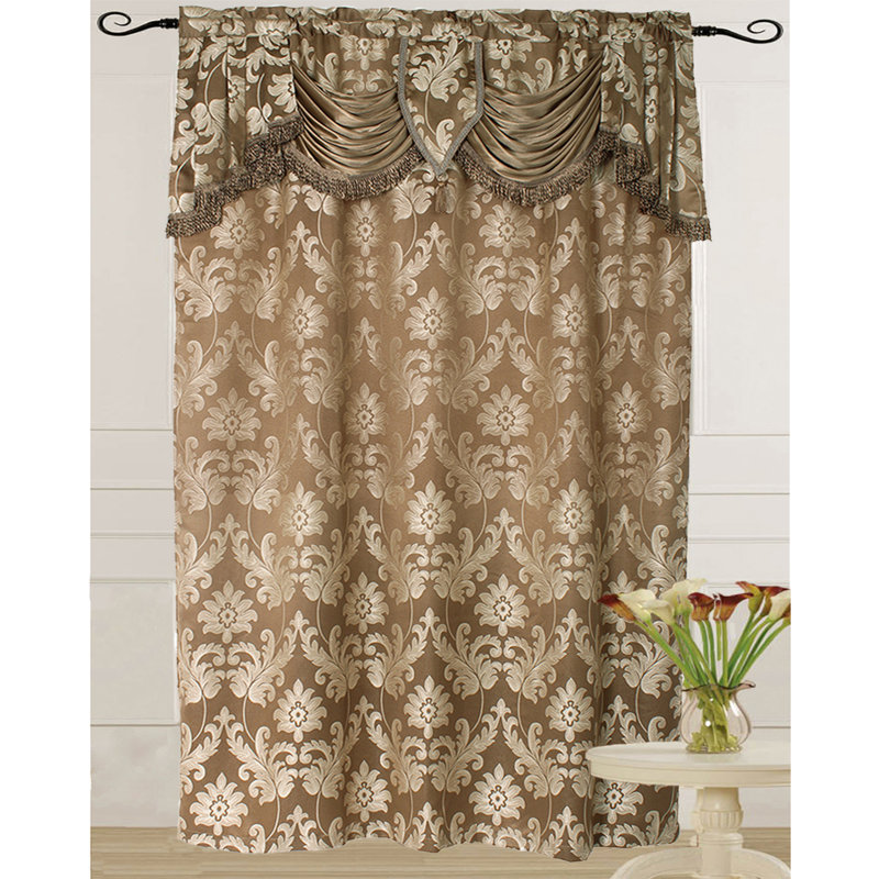 Luxury Jacquard Curtain single Panel with Attached Valance, 54 by 84-Inch Earlesha, Beige