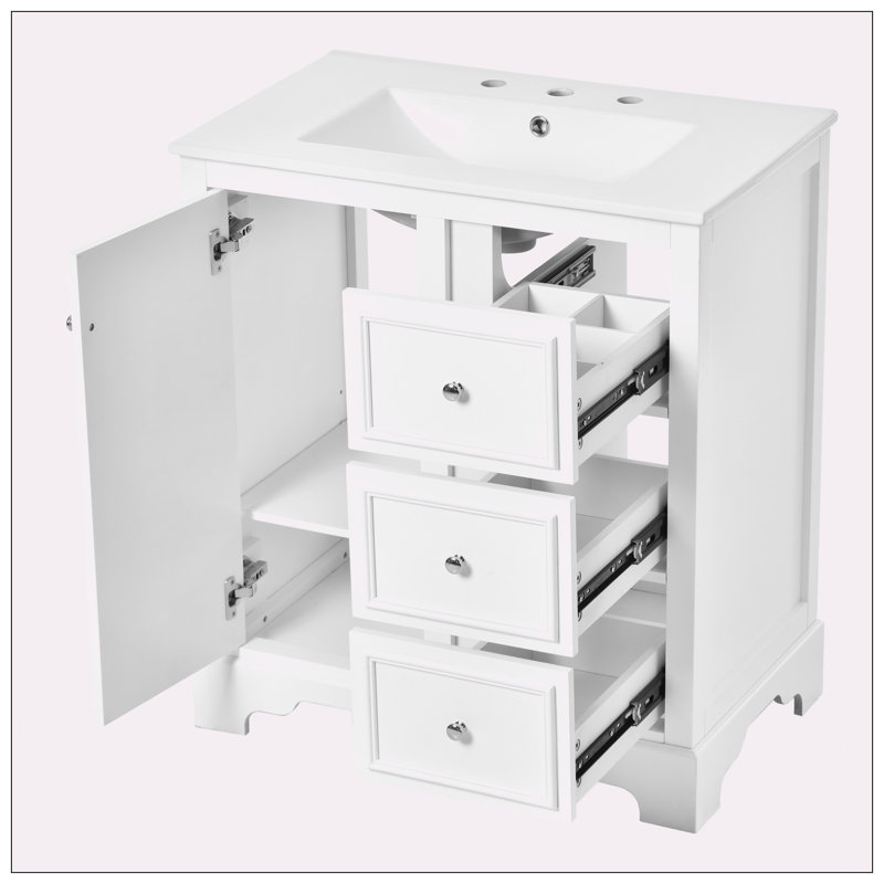 freestanding vanity set with mirror cabinet, White