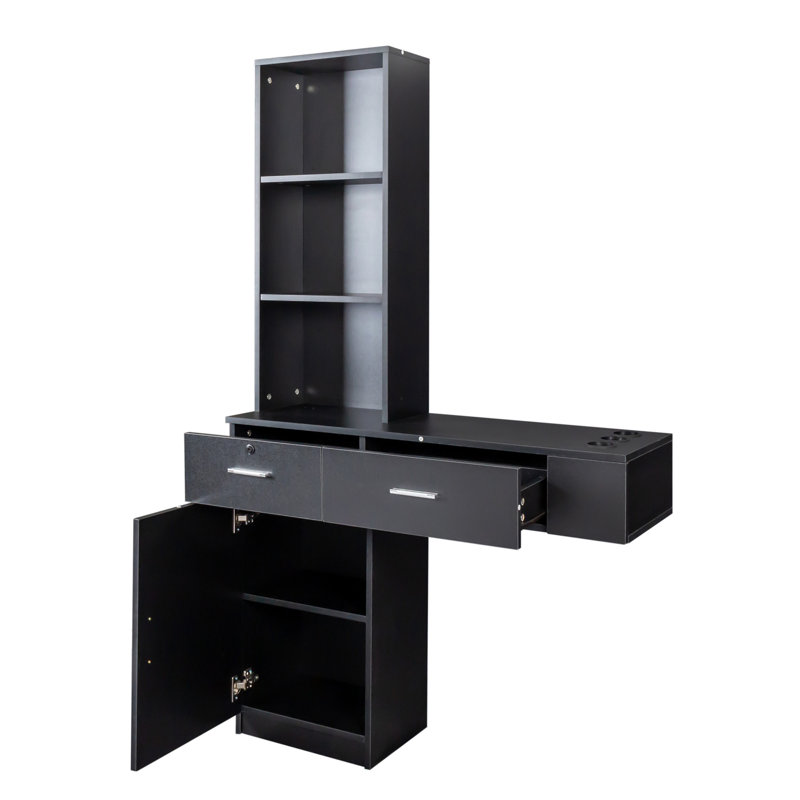 Modern And Stylish Hair Dressing Desk With Ample Storage And Functional Design, Black