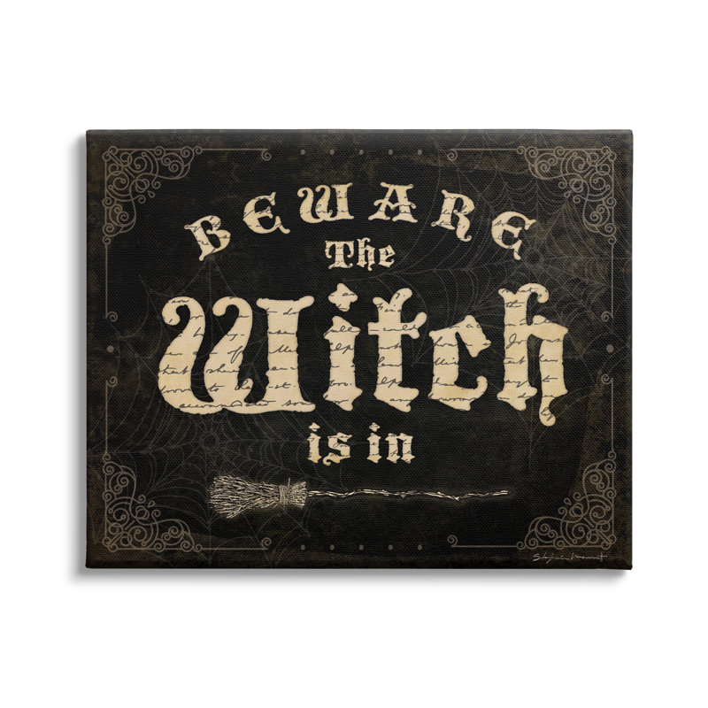 Aw-122-Canvas, "Beware The Witch", phrase rétro sur toile par Stephanie Workman Marrott, impression