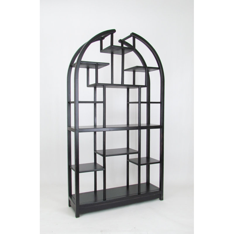 Dwain Arched Shape Display Unit with Multiple Shelves, Antique Black, Black