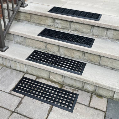 Outdoor Rubberback Black Checkers 10 in. x 25.5 in. Stair Tread Covers (Set of 5)