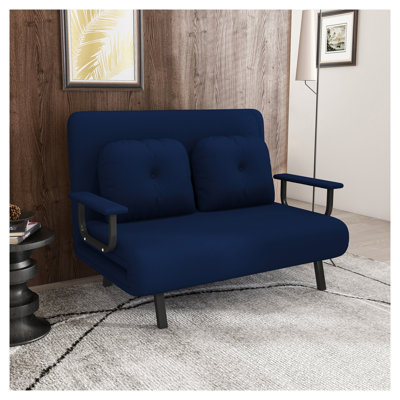 Canapé-lit pliant 46 po pour 2 personnes 46 po, tissu chenille bleu avec structure en métal