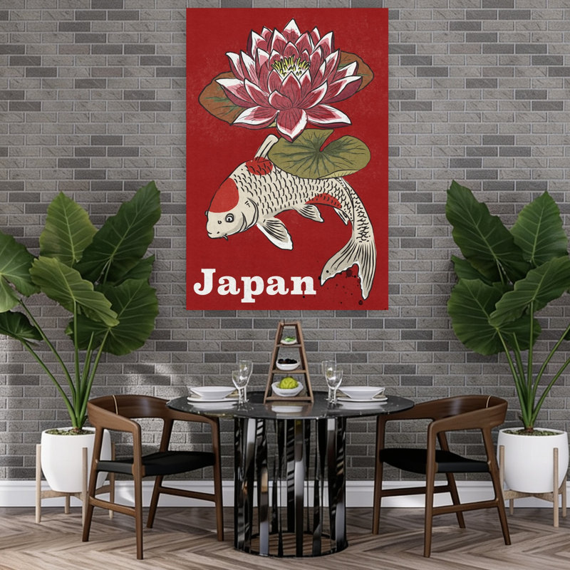 Art mural japonais japonais, H 60 po x l 40 po, Rouge