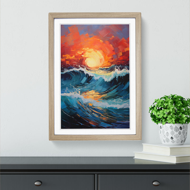 Ocean Expressionism No.3 - Single Picture Frame Print on Wood, Oak Framed, 46cm H x 34cm W x 2cm D