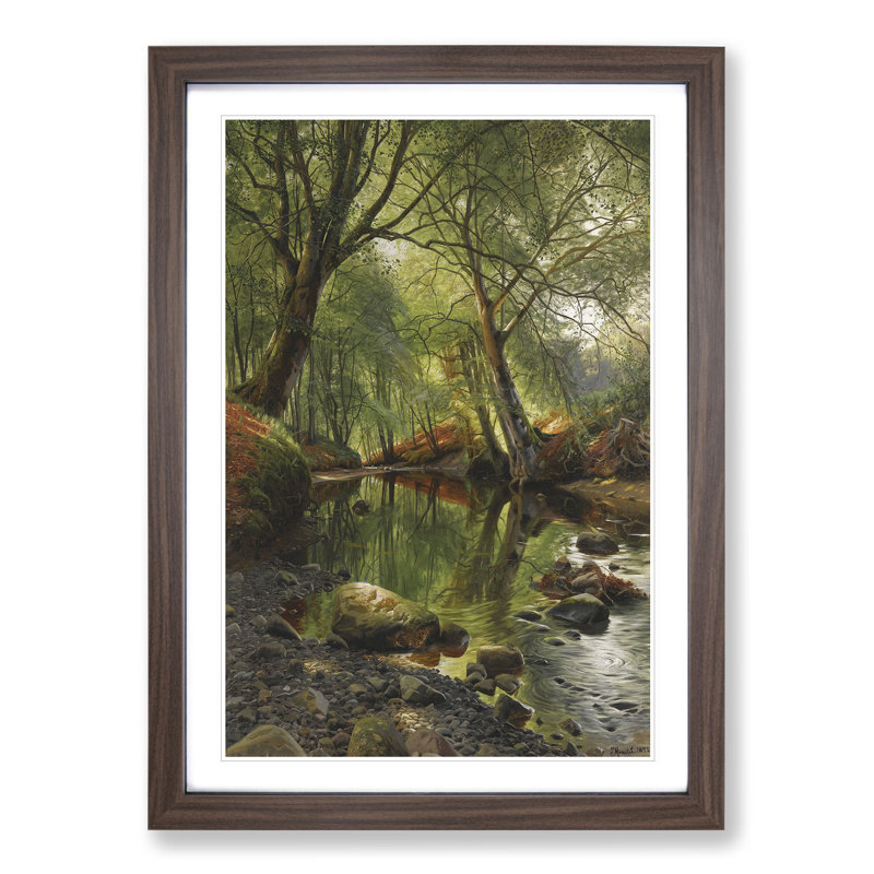A Woodland Stream by Peder Mork Monsted - Picture Frame Painting, Walnut, 36cm H x 27cm W x 2cm D
