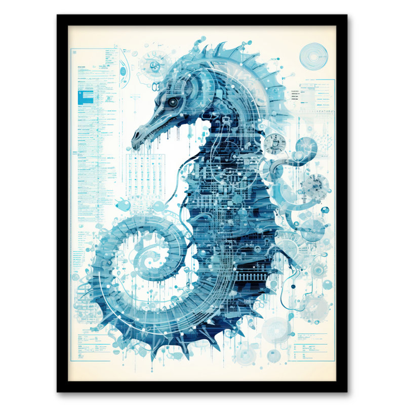 Seahorse Robot Hybrid Schematic 1 Piece Single Picture Frame Wall Art