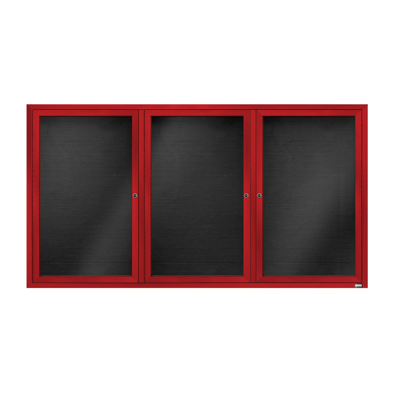 Tableau d'affichage mural fermé pour armoire d'annuaire, Rouge thermolaqué, Trois, H 36 po x l 72 po