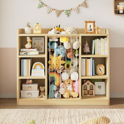 35.8"H Toys Storage Organizer with Stuffed Animal Storage, 6-Cube Wooden Kids Bookcases for Bedroom, Playroom, Living Room
