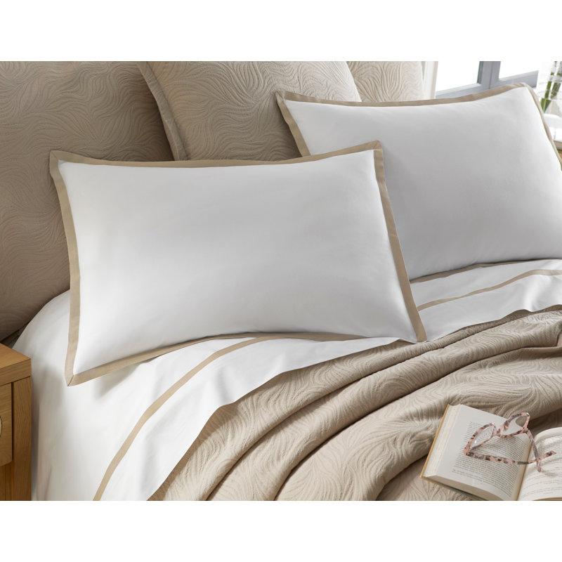 Taies d'oreiller Jimmy B - Bordure bride | Percale de coton 200TC, Blanc / trench, Taie d’oreiller standard