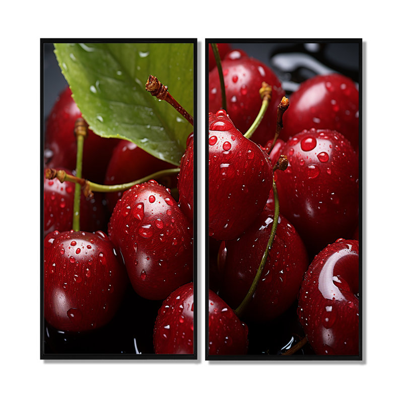 Cherry Macro Food - impressions florales sur toile cerise, H 40 po x l 40 po, Impression encadrée flottante