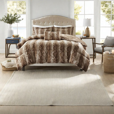 Ensembles de literie luxueux en fausse fourrure, édredon 100% polyester, brun douillet essentiel pour la chambre à coucher