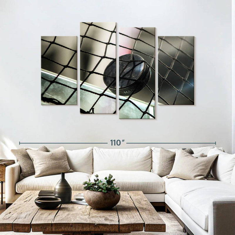 'Hockey Puck On Net, 54" H x 84" W