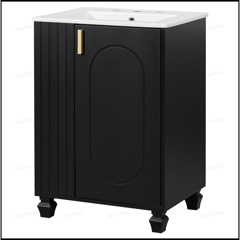 Meuble-lavabo 24 po avec rangement latéral ouvert, Noir