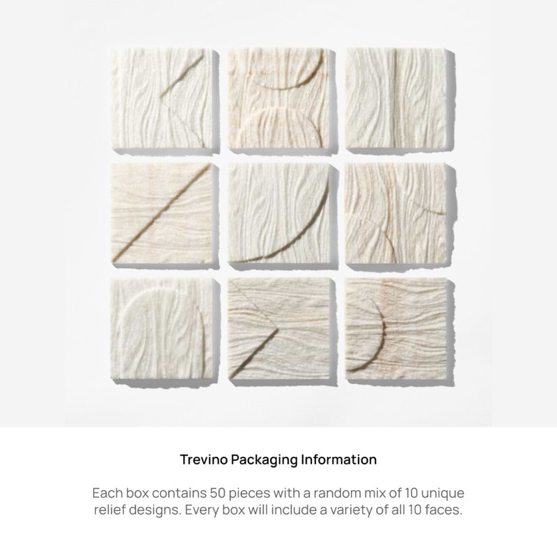 Trevino 4x4 Carved 3D Satin Basalt Stone Tile, Sabbia White