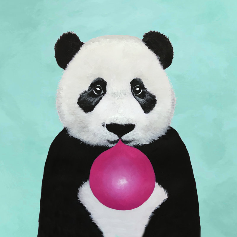 «Panda Blowing Bubblegum» par Coco de Paris - impression, H 12 po x l 12 po, Non, Toile tendue