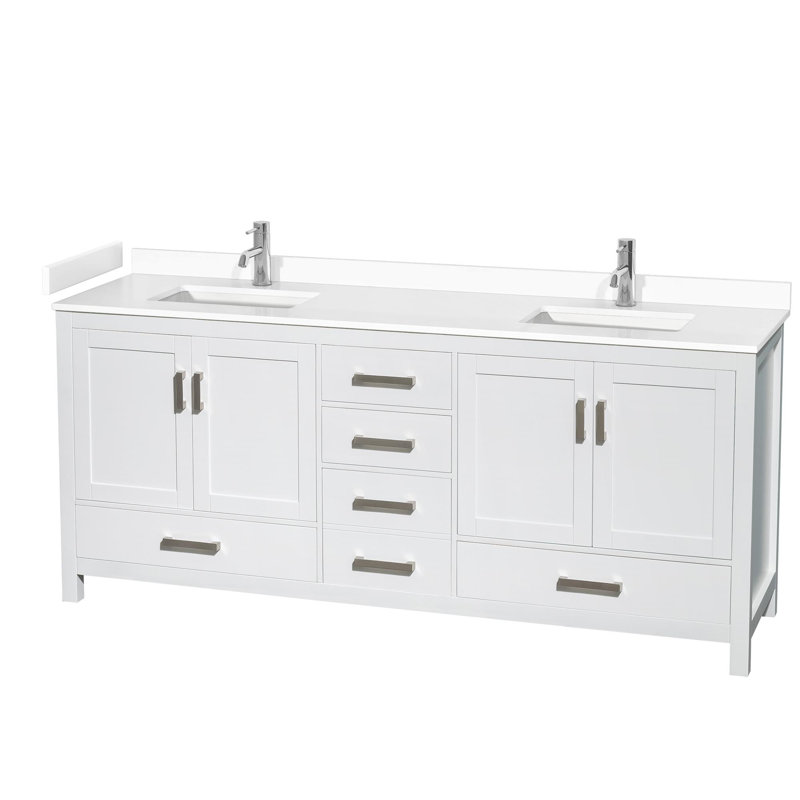 Sheffield 80" Double Bathroom Vanity Set, White, White Cultured Marble